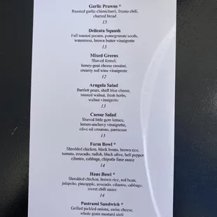 Current lunch menu