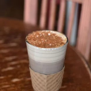 a cup of coffee on a table