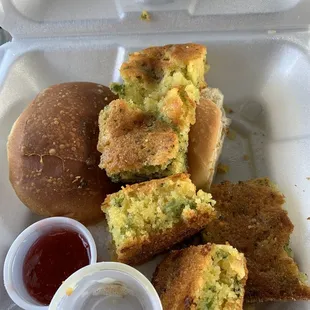 Broccoli cornbread and rolls