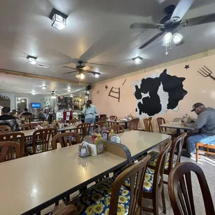 Inside and seat yourself at a community size table