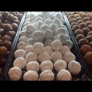 Three varieties of cake holes: Blueberry, powdered sugar, and cinnamon sugar!