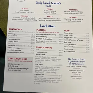 Lunch menu