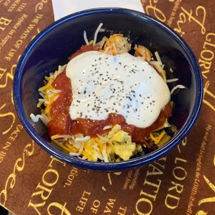 a bowl of food on a table