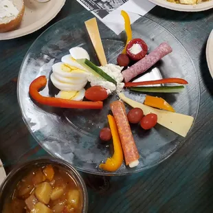 Brunch is back! They included this platter of crudité, cheese, and cured meats.