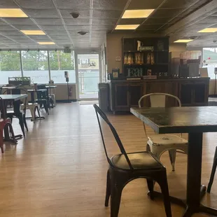 tables and chairs in a restaurant