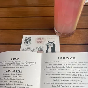 Brunch menu with strawberry lemonade