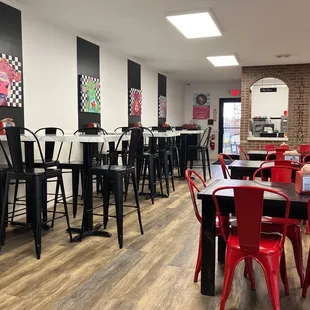 tables and chairs in a restaurant