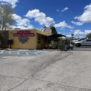 Look for the only yellow building.