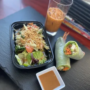 Papaya Pok Pok Salad, Summer Roll, and Thai Iced Tea - all 3 incredibly amazing.