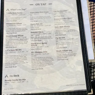a menu on a table