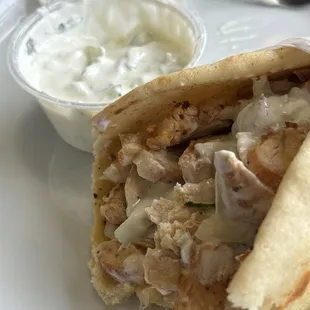 Chicken Gyro Pita, Minus lettuce and tomato. Looked great. Tasted awful.