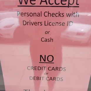 Cash or check. NO Crards!