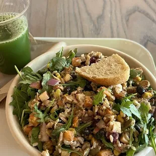 "Build your own bowl" &amp; a Mango Apple Kale drink.