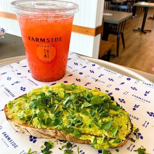 Avocado toast and strawberry rosemary lemonade