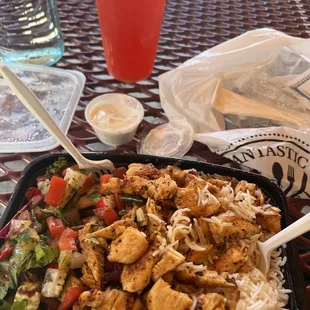 a bowl of chicken and rice