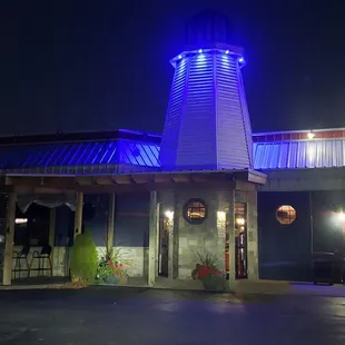 a clock tower at night