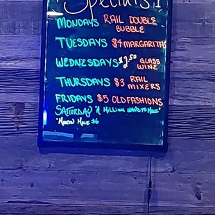 Daily drink specials