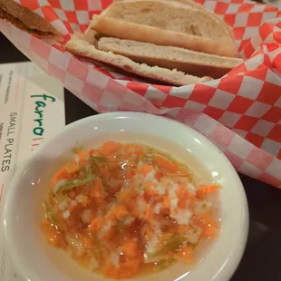 Bread and dipping veg.