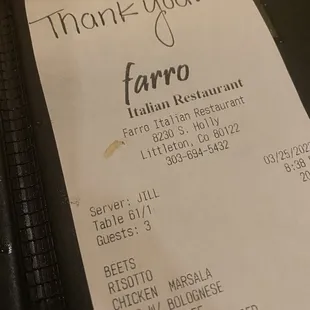 a restaurant receipt