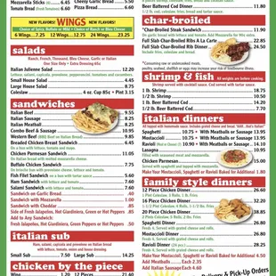 the menu for the restaurant