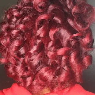 Custom Cherry Red coloring &amp; curls on Natural hair