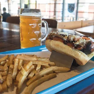 Italian sausage with Duck Fat Fries and a 1/2 liter of Anthem Golden One