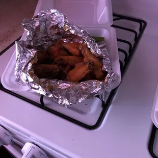 a tray of food on a stove