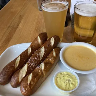 Warm Bavarian Pretzel Sticks w/ His &amp; Hers beers