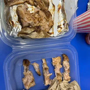 Rib leather and rib bones half gnawed.