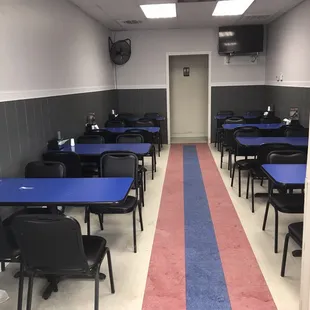 empty tables and chairs