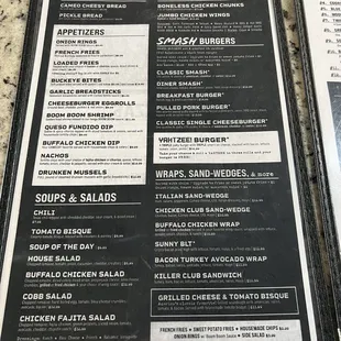 the menu and prices