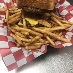a burger and french fries