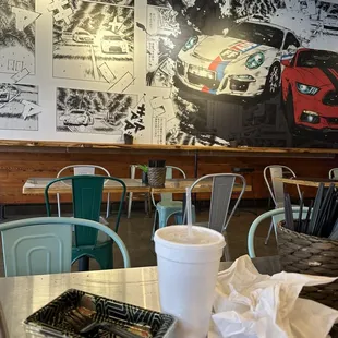 the interior of a fast food restaurant