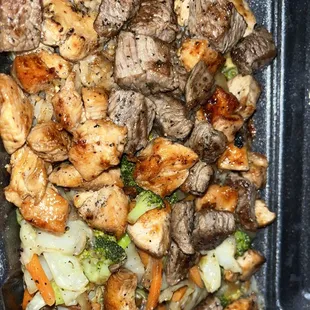 meat and vegetables in a pan