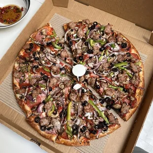 a pizza in a pizza box