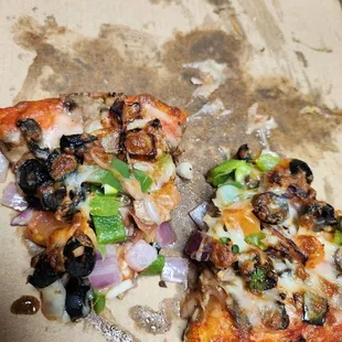 My mom ate all pizza , only left over 2 slices . She is craving for them 2/19/25