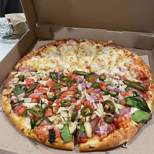 Half True Hawaiian Pizza and half Toby's Special