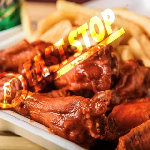  tray of chicken wings and french fries