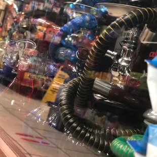  display of colorful glass objects