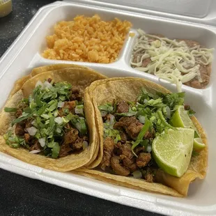 Taco Special Al Pastor with Rice and Beans