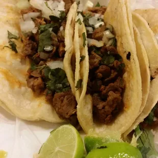 Fajita beef tacos on corn tortillas