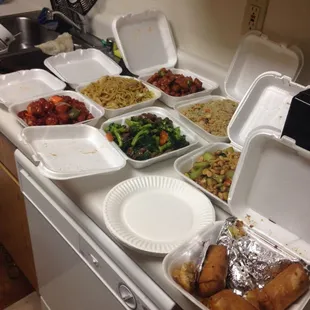 Dinner for 4 plus egg rolls (which are huge) and general chicken (which sadly wasn't spicy)