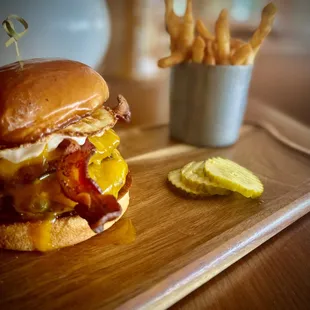 a bacon, egg, cheese, and pickle sandwich