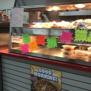 a display of good morning pizzas