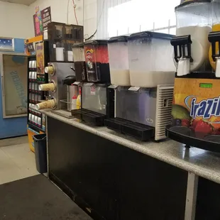 a variety of juices and drinks