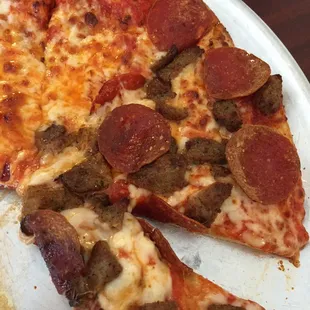 Half cheese half meatball &amp; pepperoni. Crust is awesome!
