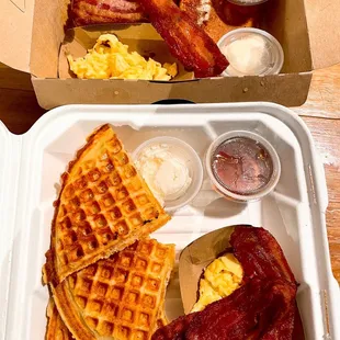 Delicious carbs on the takeout menu. | Pumpkin Pancake Special (top) &amp; Waffle Special (bottom)
