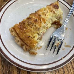 Bacon and Swiss quiche - half eaten