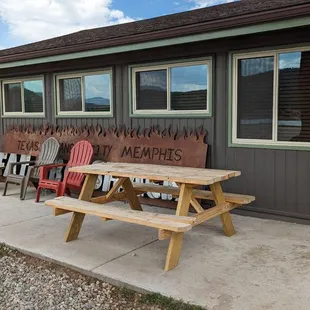 picnic tables and chairs outside