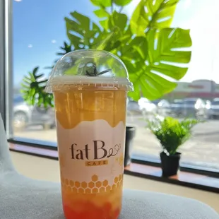 Tropical vibe with strawberry popping and crystal boba